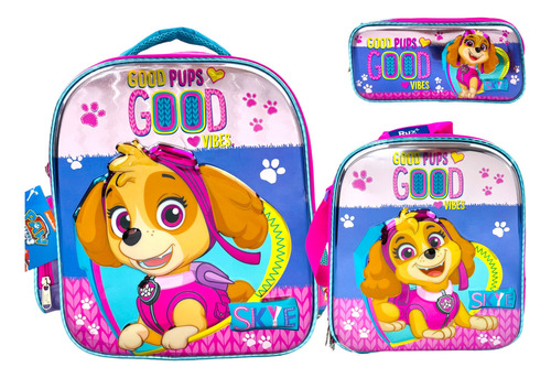 Mochila, Lonchera Y Lapicera Paw Patrol Skye Preescolar, Kinder Original