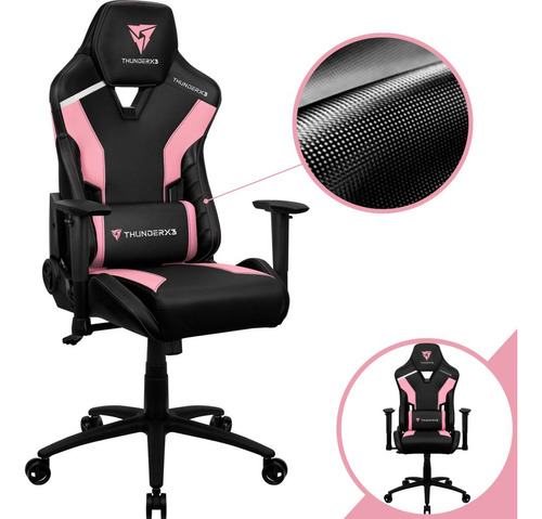 Cadeira Gamer Base Metal Giratória Rodinhas Cor Rosa E Preta