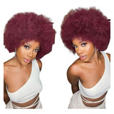 Peruca Wig Crespa Afro Uso Diário 100% Cabelo Humano Borgonh