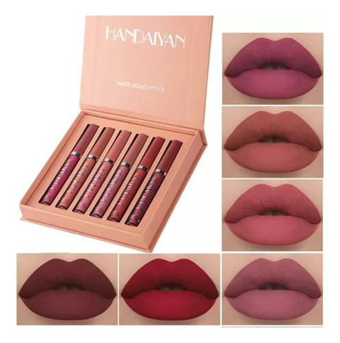 Kit 6 Batom Handaiyan Matte Lip Gloss 24 Horas