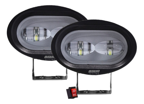 Par De Faros De Led Osun® De 20w Con Lupa Alta Intensidad Carcasa 100% De Metal + Bases Universal Autos Camionetas Motos