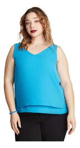 Blusa Sin Mangas Cuello V - Cyan