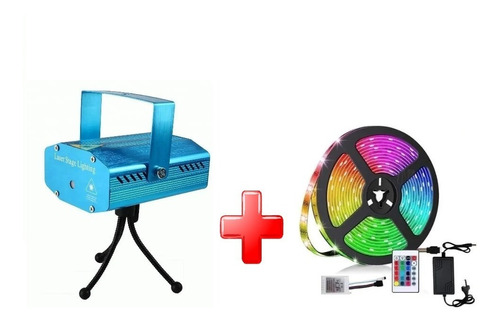 Combo Tira Led Rgb 5050+laser Lluvia Multipunto Audioritmico