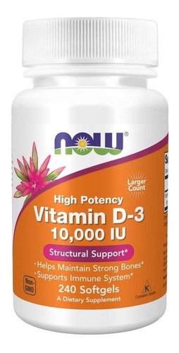 Now Foods Vitamina D-3 10,000 Iu 240 Sgels Sfn Sabor Sin Sabor