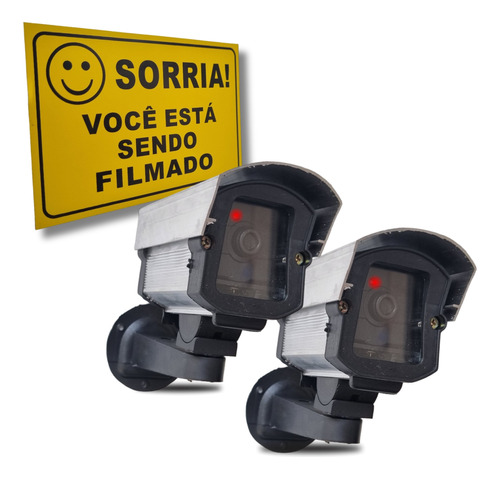 Kit 2 Micro Câmeras Falsas Com Infra Led Bivolt + 1 Placa