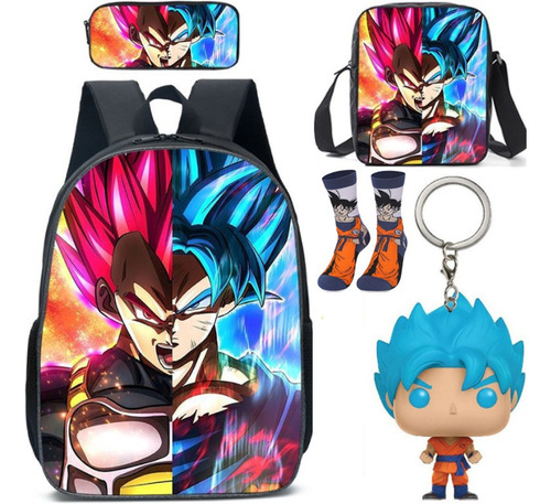Mochila Dragon Ball Goku+bolsa De Ombro + Estojo De 5 Peças