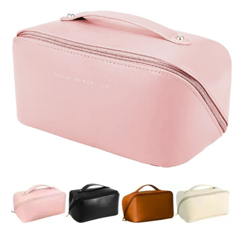 Necessaire Feminina Grande Maquiagem Cosméticos Bolsa Viagem Cor Rosa Desenho Do Tecido Liso