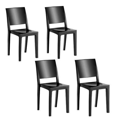 Conjunto 4 Cadeiras Plásticas Hydra Plus Cristal Uz Preto