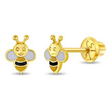 Pendientes De Oro Amarillo De 14 Quilates Con Forma De Abeja