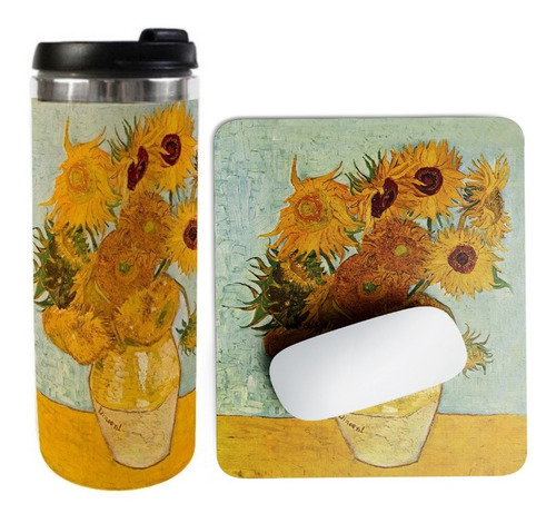 Paquete Termo Y Mousepad Los Girasoles De Vincent Van Gogh