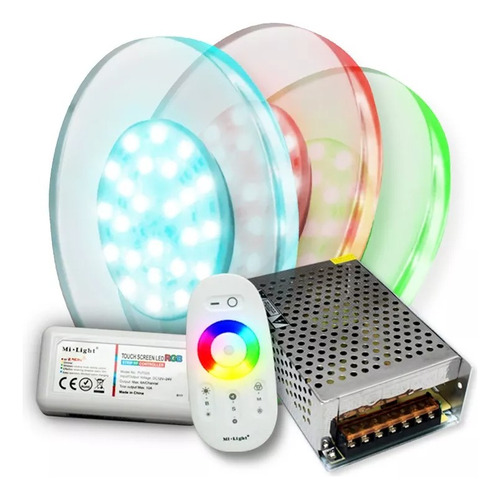 3 Luz Pileta Acrilico 12w Rgb+controladora Touch+fuente 5a