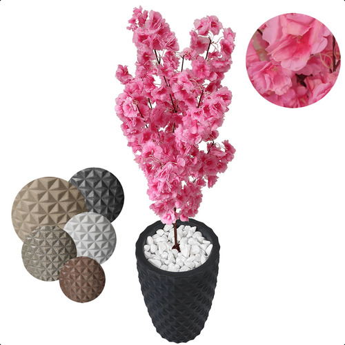 Flor Cerejeira Artificial Pink Japonesa Grande Com Vaso 