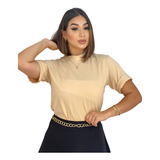 Blusa Feminina T-shirt Camiseta Gola Alta Algodão Premium