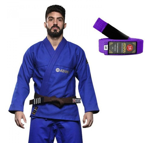 Kimono Atama Classic Azul Bjj Jiu Jitsu + Faixa Roxa Atama