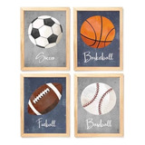 Kit 4 Quadros Decorativos Esportes Menino Quarto Infantil 