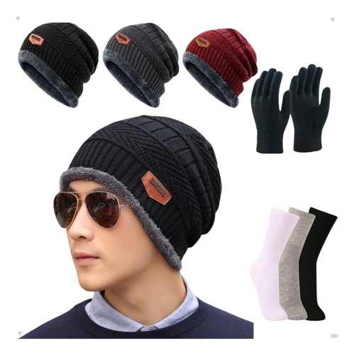 Kit Touca Gorro Quentinha Inverno + Luva De Lã + Brinde