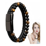 Pulsera De Piedra Cuero Broche Elegante Juvenil Hombre