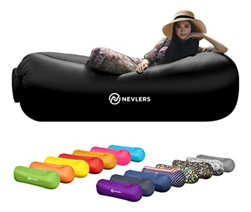 Nevlers, Tumbona Inflable Negra, Sofá Cama Con Bolsa De Viaj