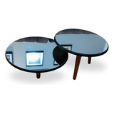 Conjunto De Mesa Centro De Sala Espelhada Fit Black