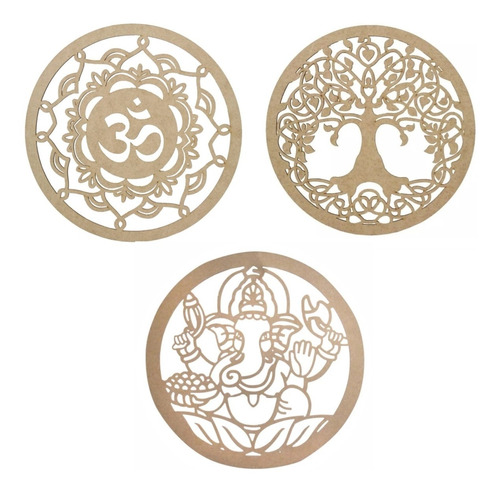 Kit 3pç Mandala Decorativa Árvore Vida Ganesha On 60cm Mdf