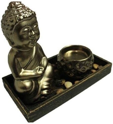 Enfeite Decorativo Buda Com Porta Velas Dourado