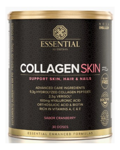 Suplemento Em Pó Essential Nutrition  Collagen Skin Colágeno Sabor Cranberry Em Lata De 330g