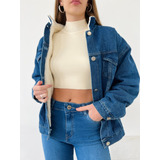 Campera De Jeans Oversize Con Corderito De Mujer