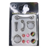 Kit Cartela 5 Piercing Aço Orelha Septo Língua C/ 6 Bolinhas