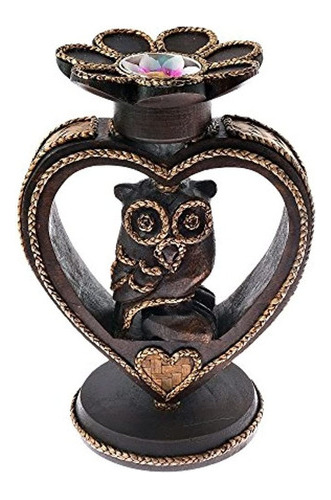 Aeravida Sweet Heart Owl Rain Tree Candelabro De Madera