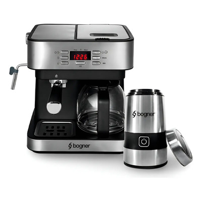 Cafetera 2 En 1 Espresso Y De Goteo + Molino De Café Bogner Color Plateado | Meses sin interés