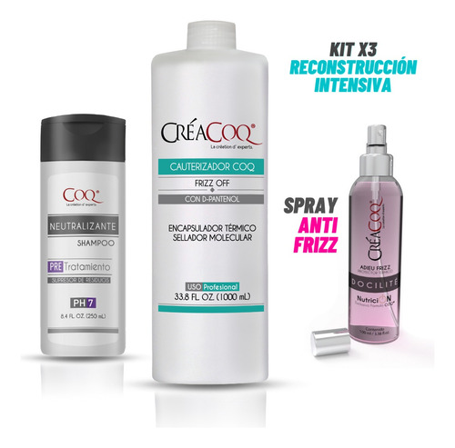 Kit X3 Reparacion Cauterizador + Shampoo Limpieza +anti Friz