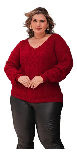 Suéter Plus Size Manga Longa Tricot Premium Comprido Grande