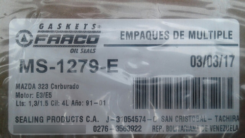 Empacadura Mltiple De Escape Mazda 323 Carburado 1.3 1.5 Lt Foto 2