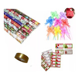 10 Papel De Regalo Navidad + 20 Sticker + 20 Rosas + Cinta