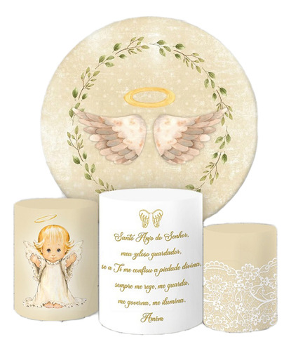 Kit Painel Redondo E Capas Tecido Sublimado 3d Batizado