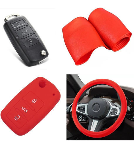 Cubre Volante + Funda Llave Silicona Volkswagen Vento - Rojo