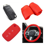 Cubre Volante + Funda Llave Silicona Volkswagen Vento - Rojo