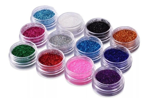 Kit Glitter Purpurina Brilho Para Unha Decoração 12 Potinhos