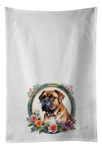 Dogue De Bordeaux And Flowers Kitchen Towel Set Of 2 White D