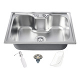 Kit Pia Cuba Cozinha Gourmet Aço Inox Luxo Prateado 60x42 Acetinado Brinovar