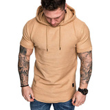 Playera  Corta Con Capucha Hombre Slim Fit Moda Casual Manga