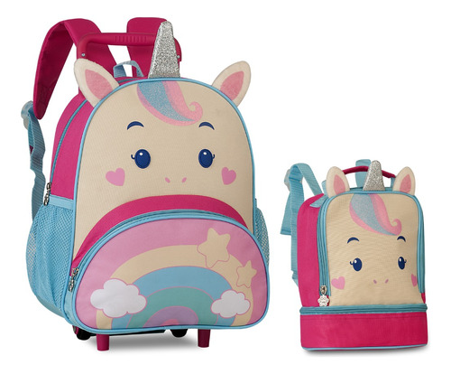 Kit Mochila Pets Infantil Rodinha Lancheira Térmica + Brinde