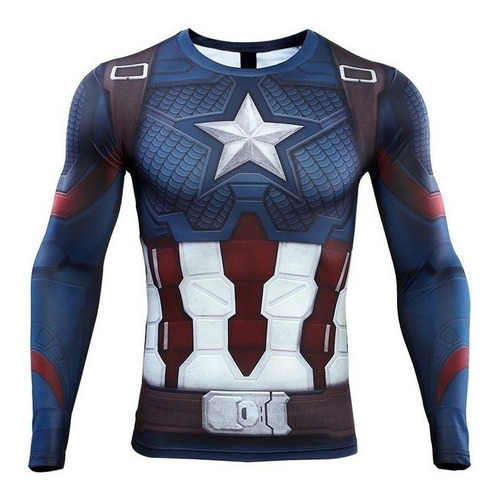 Camisa De Manga Compresiva Del Capitán América Para Hombre