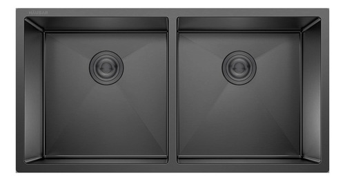 Bacha Cocina Doble De Acero Negra Aisi 304 Hausar Hm-d83544