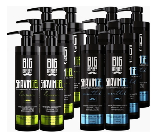 Kit Shaving Gel Big Barber Lemon + Mentol Atacado 12 Unidade