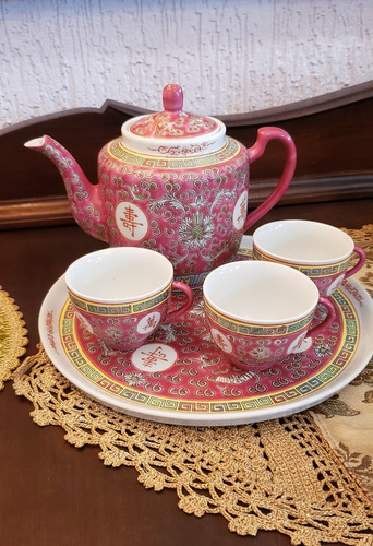 Bule E Xicaras Porcelana Chinesa -maravilhoso- 