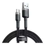 Cabo Rápido Usb Para Tipo- C Baseus Nylon 2a 2 Metros  Preto