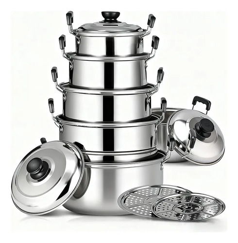 Juego De Ollas Y Sartenes 12 Piezas Inox Batería De Cocina