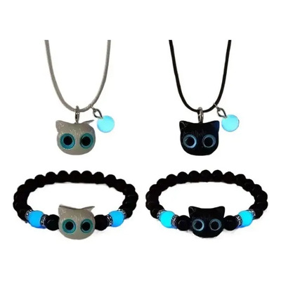 Jw 4 Pz Collar Y Pulsera Pareja Gato Que Brilla Hombre