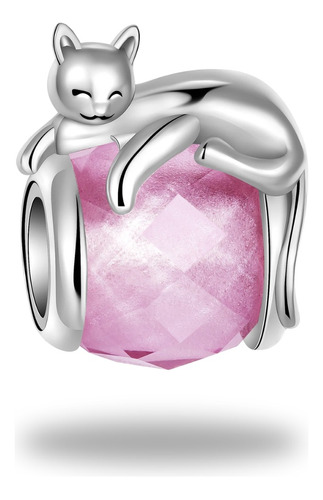 Charm Gato Plata S925 Compatible Pandor Dije Gatito Rosa